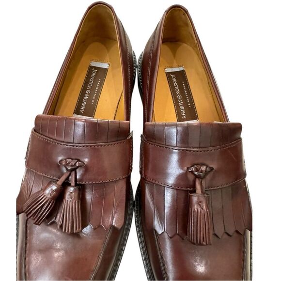 New Johnston & Murphy Housden Men\'s Mahogany Leather Slip-on Tassel Loafers 9.5